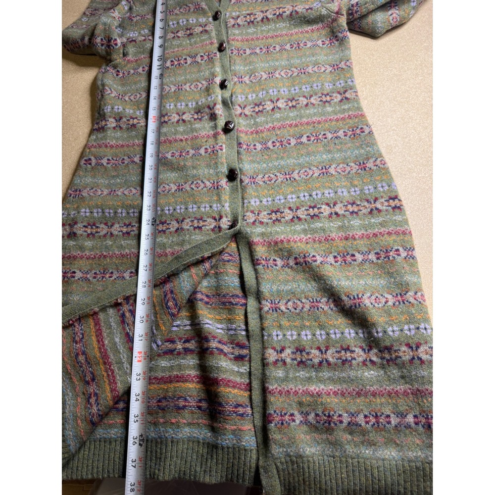 Lauren Ralph Lauren Green Fair Isle Lambswool Duster Cardigan Sweater XL - Picture 7 of 10